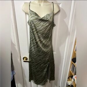 Forever 21 Green Zebra Midi Silky Slip Dress